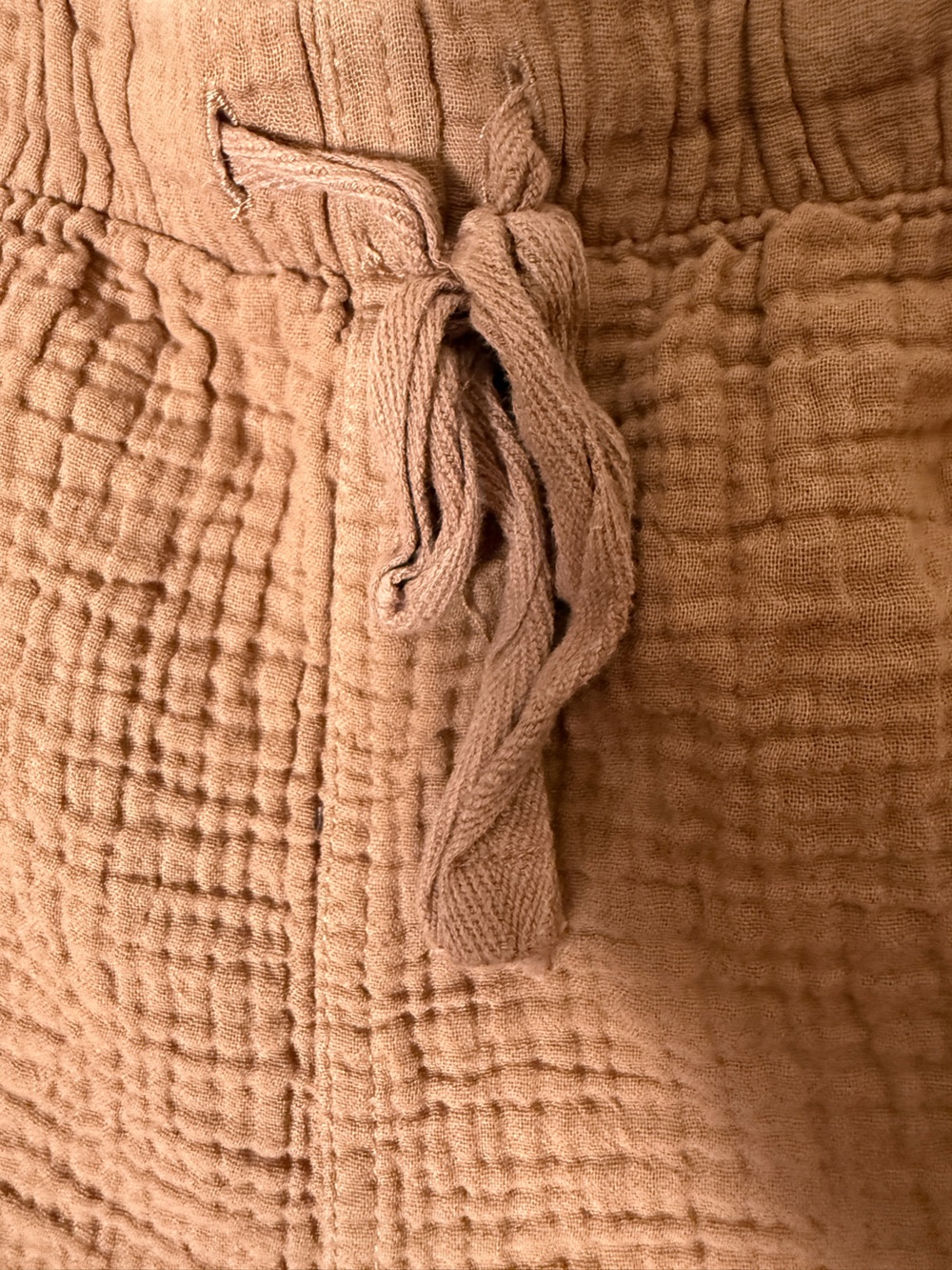 Stars Above Large 100% Cotton Warm Brown Gauze High Waist Drawstring Shorts - Picture 4 of 6
